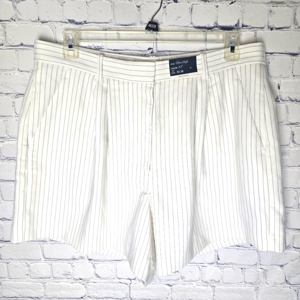 Abercrombie And Fitch White And Blue Striped Ultra High Shorts Curve Love Sz 16